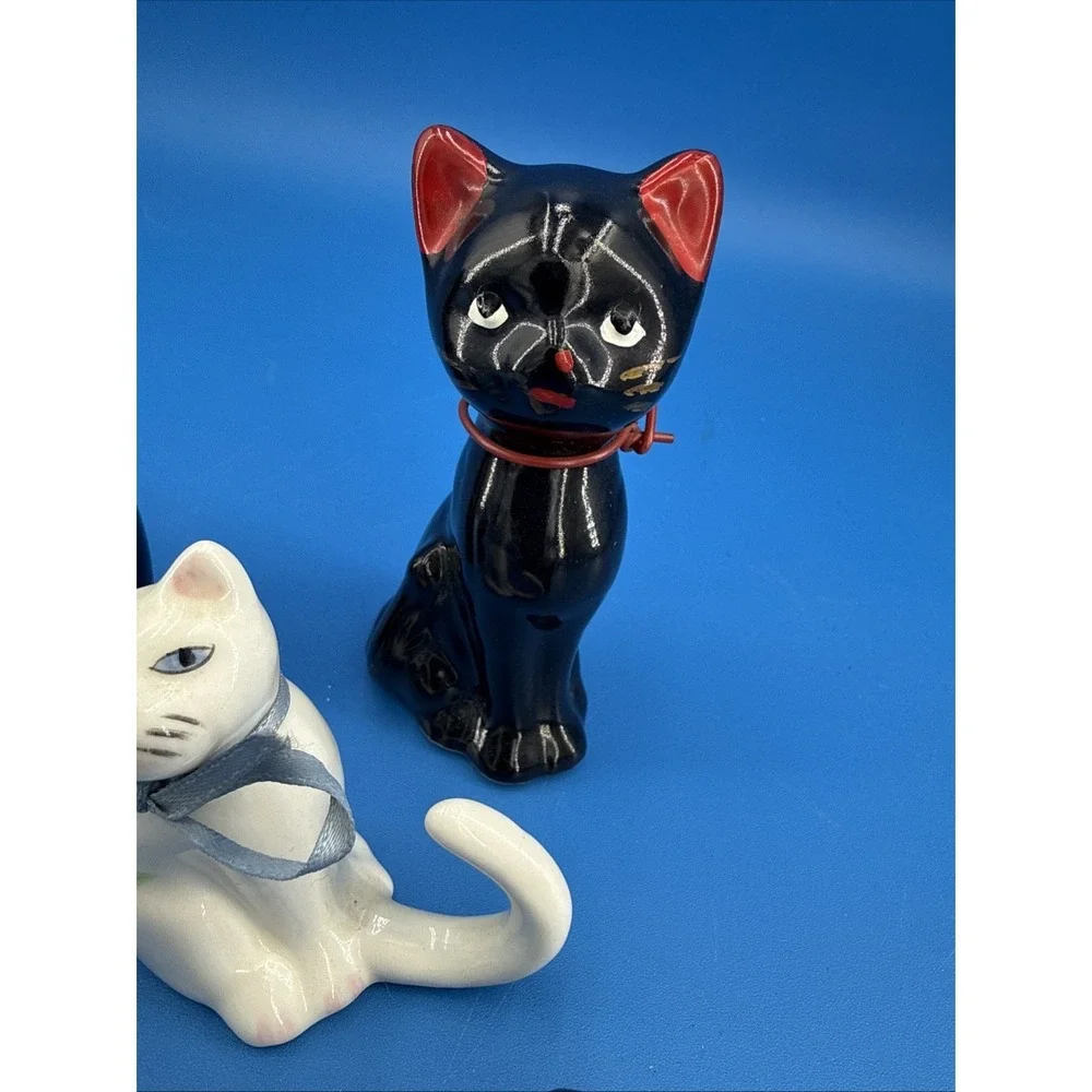 Vtg 7 Mini cat figurine 1 Elephant Porcelain Japan mid century kitty Cat